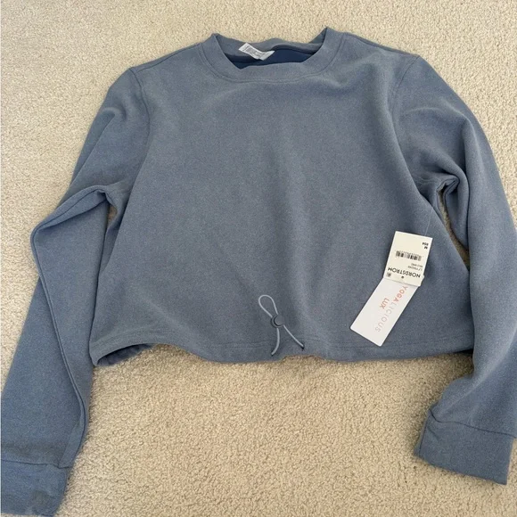 Blue Long Sleeve Crop Top - Picture 2 of 5